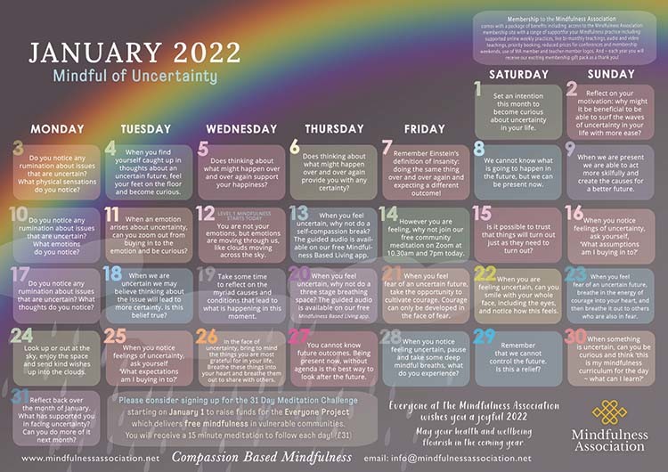 Your Free January Mindfulness Calendar Latest News Mindfulness